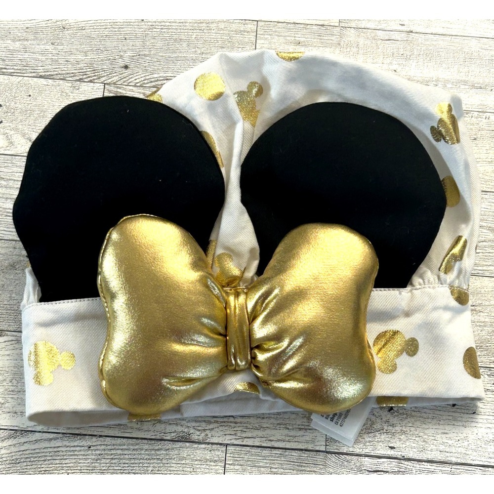 Disney Store Minnie Mouse Chef‎ Hat w/Ears Gold Accents & Bow One Size